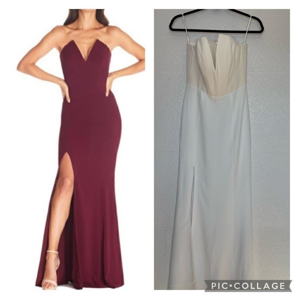 𝅺DRESS the Population Fernanda Strapless Evening Gown WHITE S